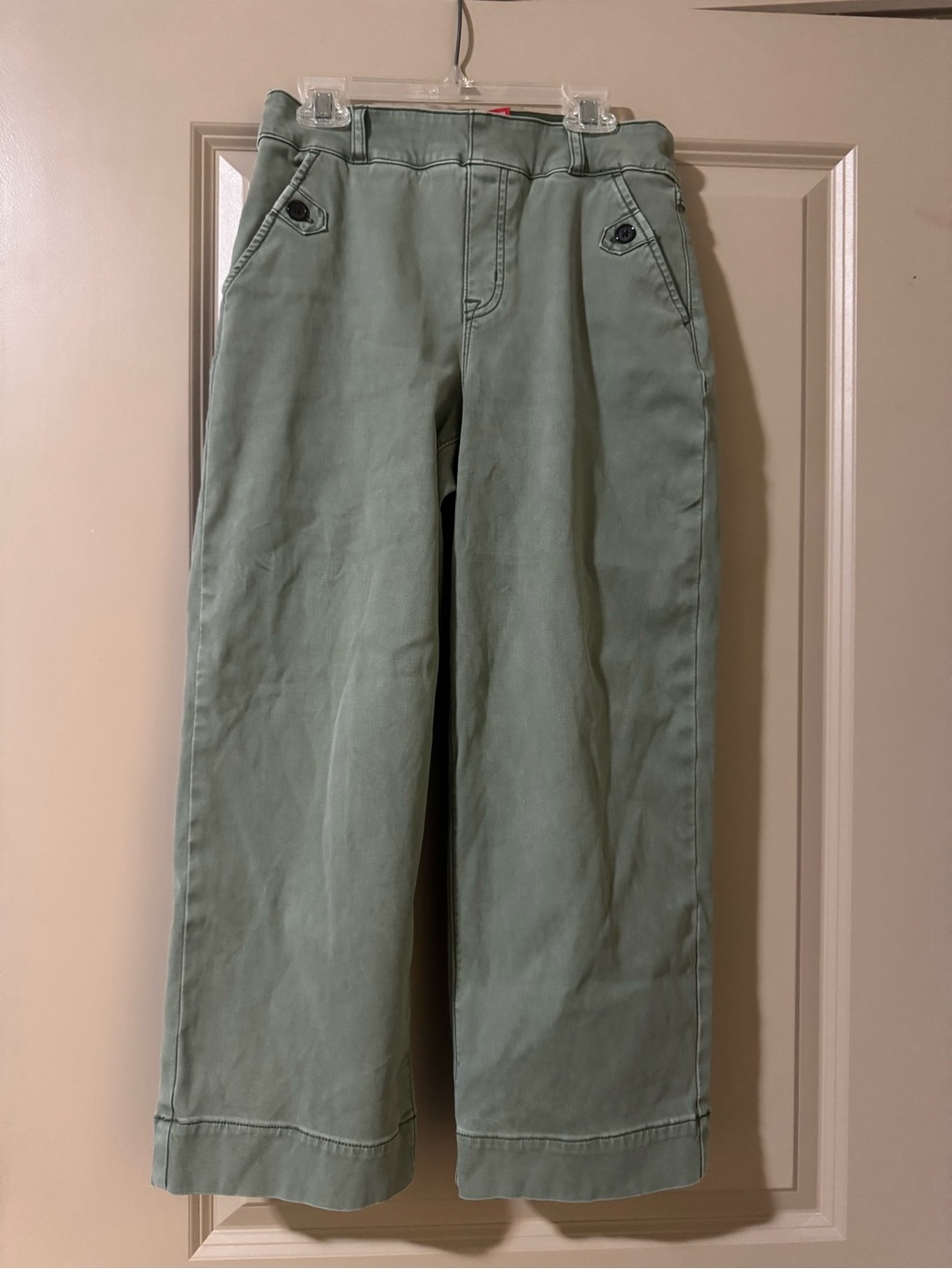 Stretch Twill Cropped Wide Leg Pant in Sage Green